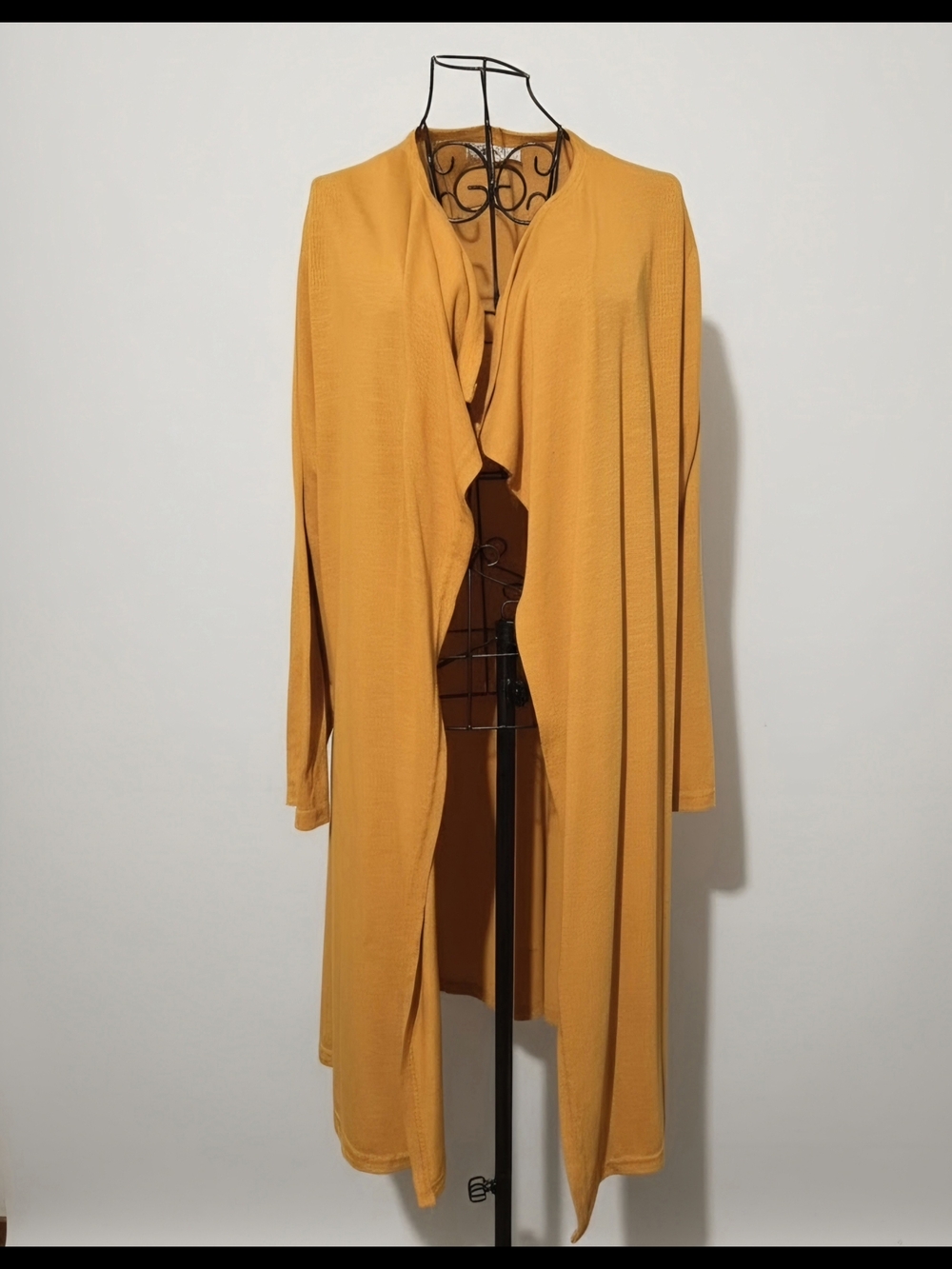 Open-Front Long Mustard Cardigan Sweater